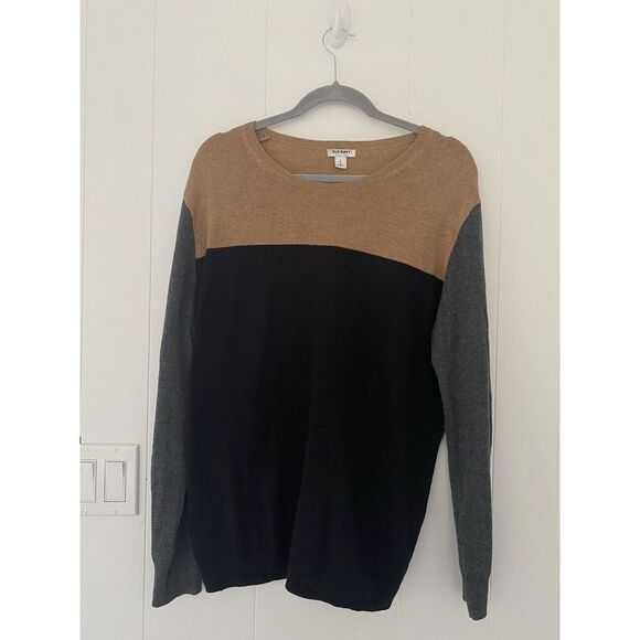 Old Navy Women's Black Natural And Gray Color Block Sweater Large - Picture 1 of 5